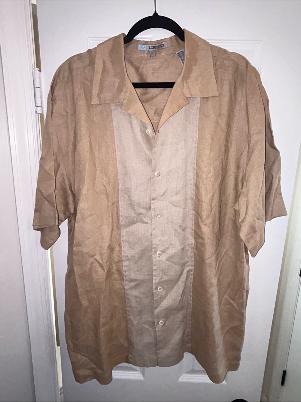 Lorenzini Made in Italy Short-Sleeve 100% Linen Buttondown Shirt Neutral Beige L